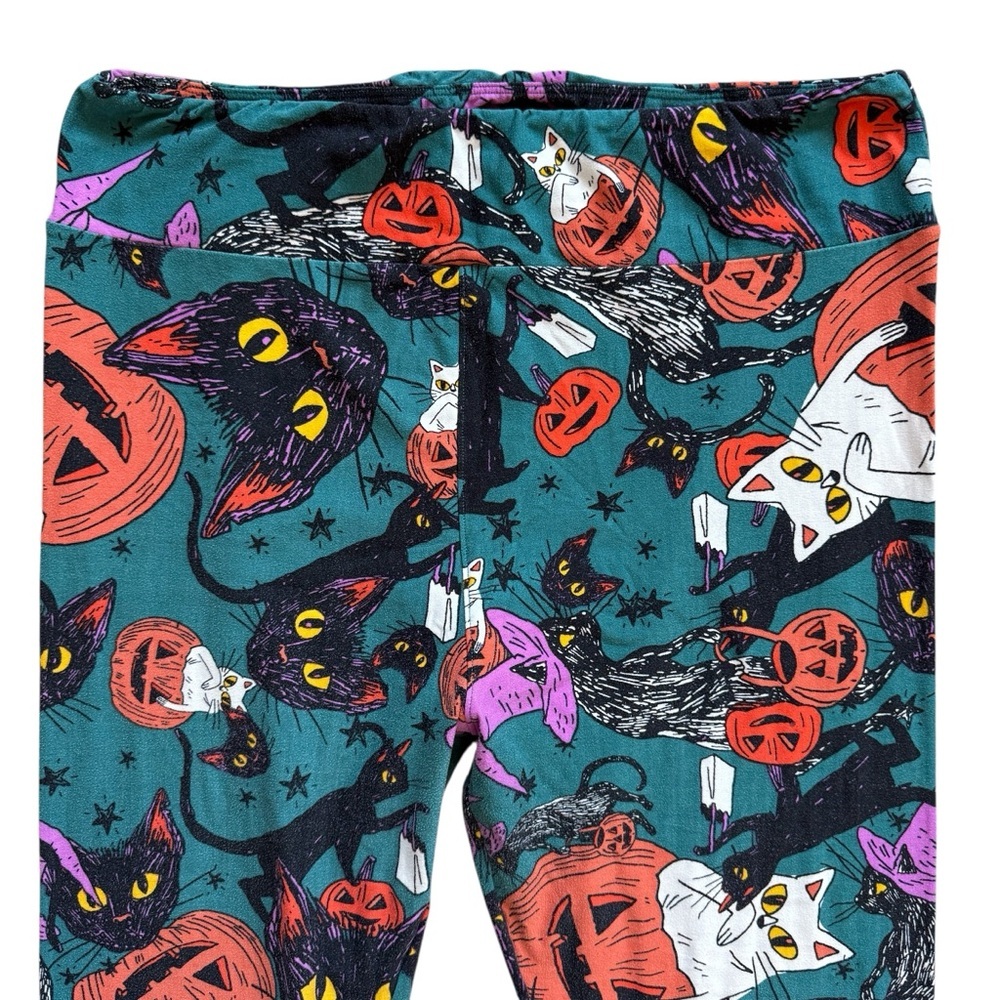 LulaRoe Halloween Cat & Pumpkin Print Leggings Tall & Curvy Plus Size Stretch